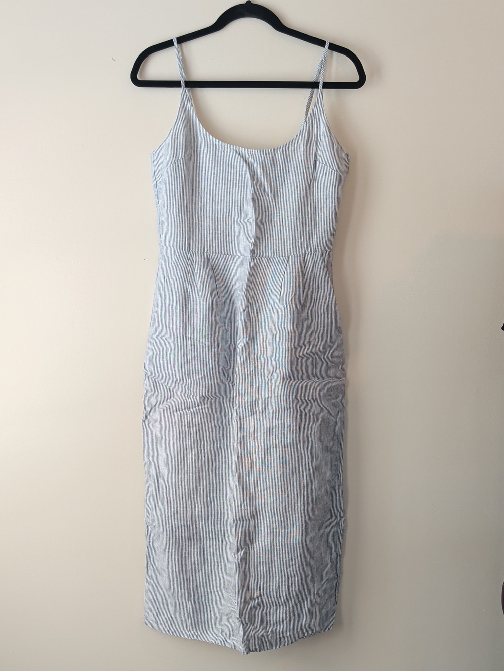 Quince Light Blue Pinstripe Sleeveless Midi Dress